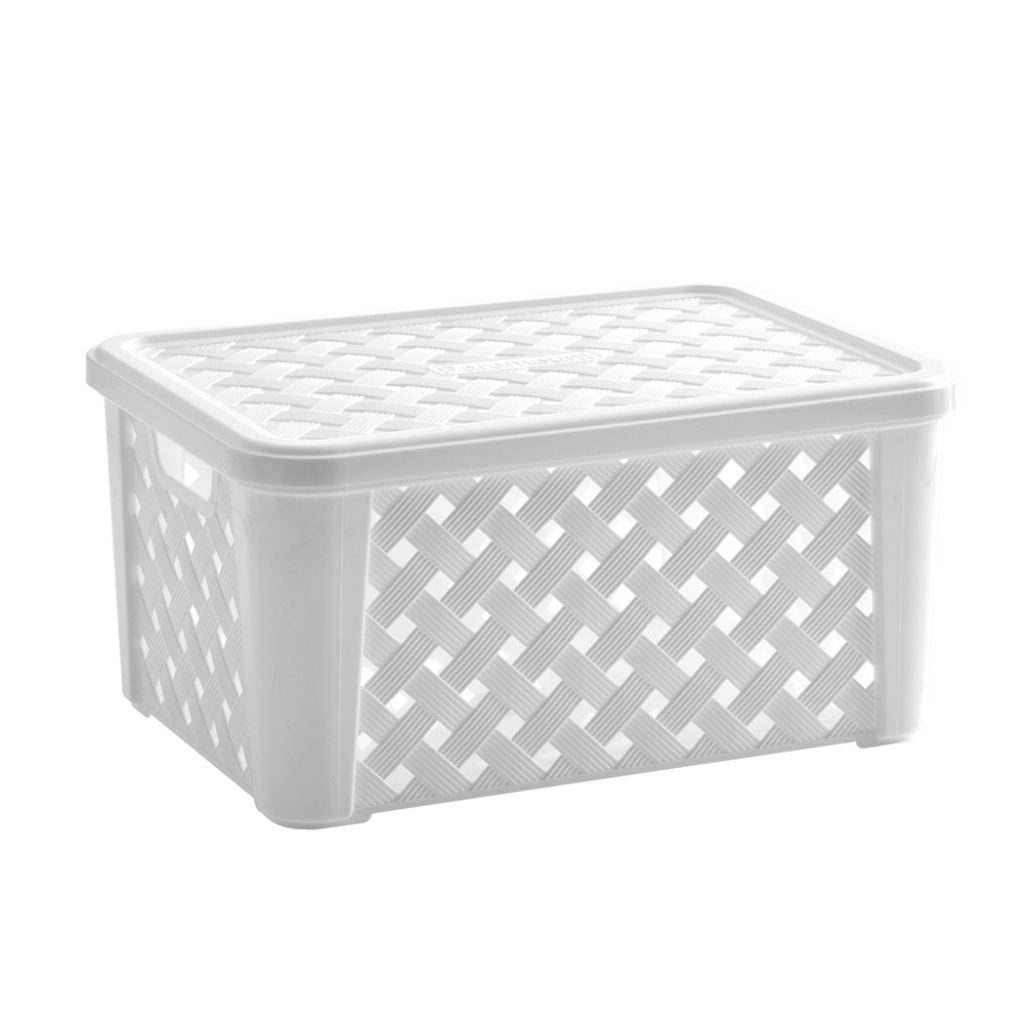 Cesto organizador rattan com tampa branco 35X25X17 710